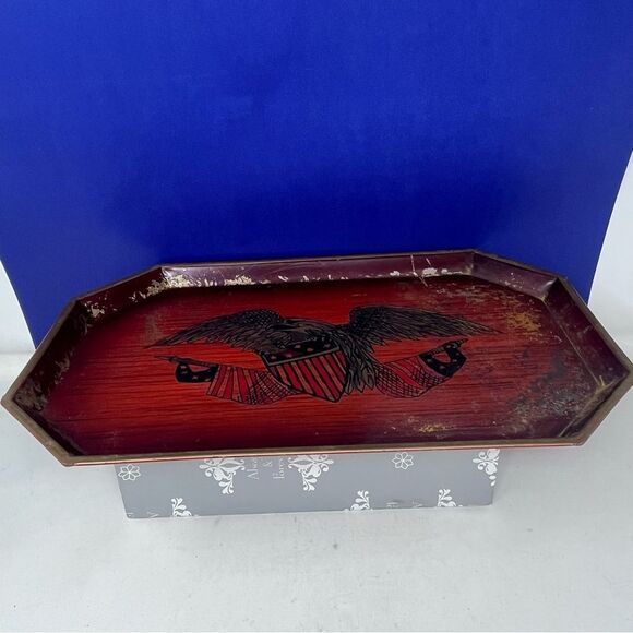 1970’s Nashco Hexagon Metal Tray Bald Eagle Patriotic - Picture 7 of 9
